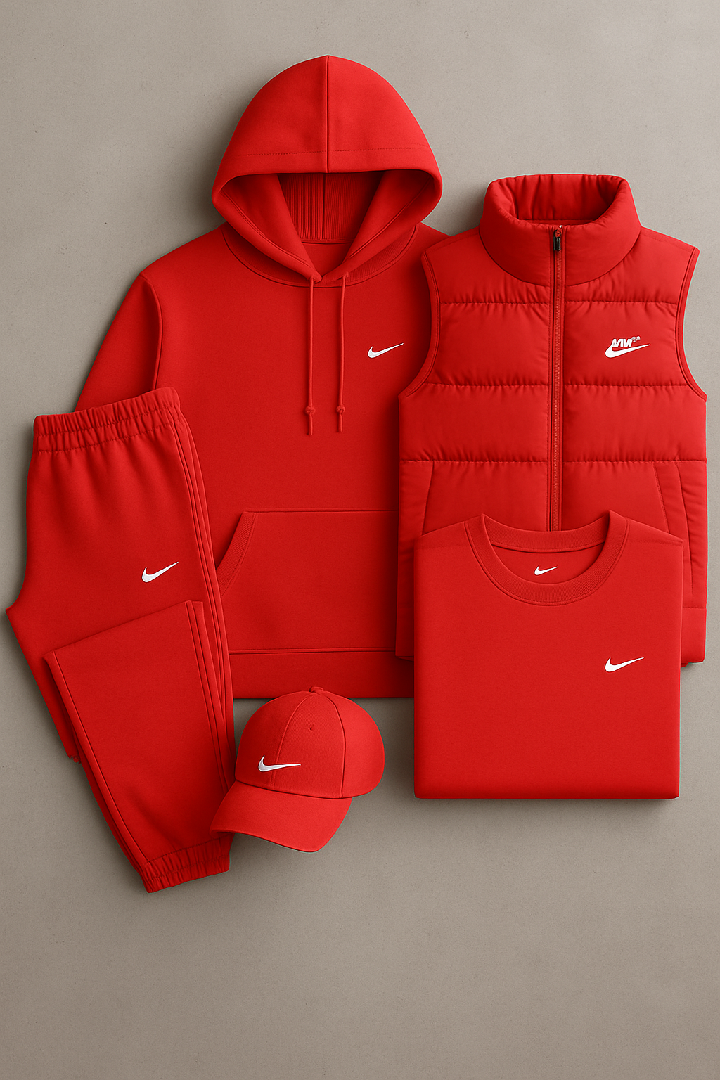 Πλήρες Σετ Nk™ – Φούτερ, Παντελόνι, Μπουφάν Puffer & T-Shirt